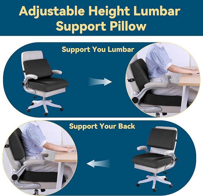 HOMBYS Extra Thick Recliner Chair Cushion with Lumbar Support Pillow for Elderly, 4.5" High Density Foam Seat Cushion, Breathable Fabric, 20"x20" Extra Large & Non-Slip for Recliner, Office, Black - Image 6