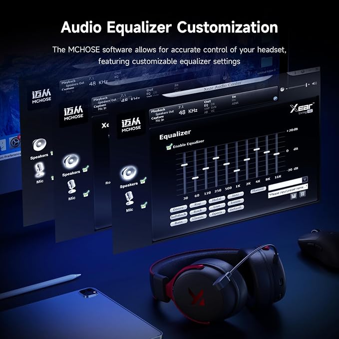 MCHOSE V9 PRO Wireless Gaming Headset 7.1 Surround Sound for PS5 PS4 PC SWITCH TOPSPEED Gaming Headphones, Noise Canceling Mic, 250Hr Battery, Low 15ms Latency, Lightweight, BT 5.3 FPS Games Black&Red - Image 9