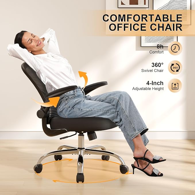 Office Chair|Ergonomic Desk Chairs 330LBS Capacity | Flip-up Armrests,Mesh Computer Chair,High Back,Comfy Work,Adjustable Lumbar Support - Image 5