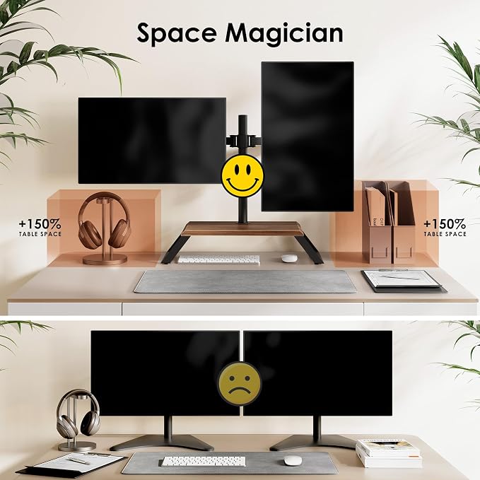 Dual Monitor Stand Riser for 12-27 Inch Computer Screens, Freestanding Double Monitor Stand for Desk, Adjustable Dual Monitor Mount Each Arm Hold up to 22lbs, VESA 75x75/100x100mm - Image 4