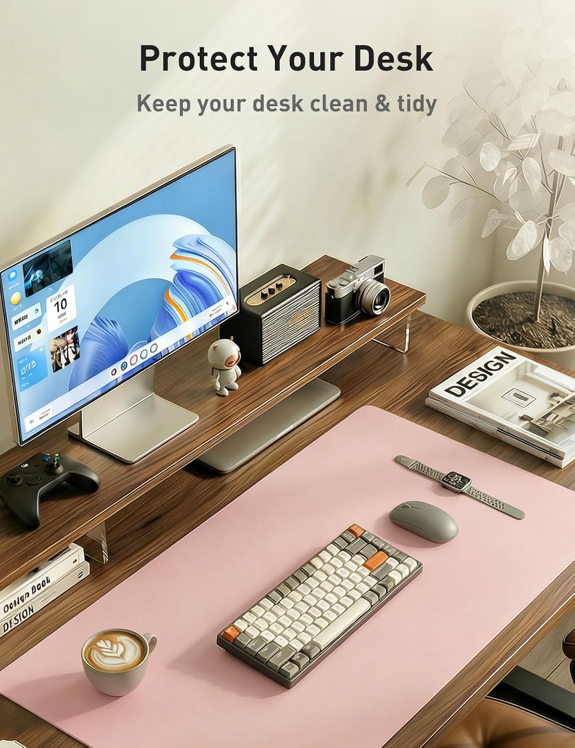 Aothia Faux Leather Desk Mat - Non-Slip PU Leather Desk Blotter, Waterproof Writing Surface, Large Desk Pad for Office & Home (Fairy Pink, 55" x 17") - Image 8