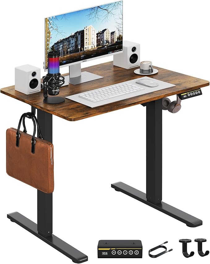 32 x 24 Inch Height Adjustable Standing Desk, 3 Presets, Brown | 32 x 24 in Desktop, 28.3–46.5 in Height, 2+3 Controls, ≤45 dB, 154 lb Capacity, 2 Hooks by GamorkLLC