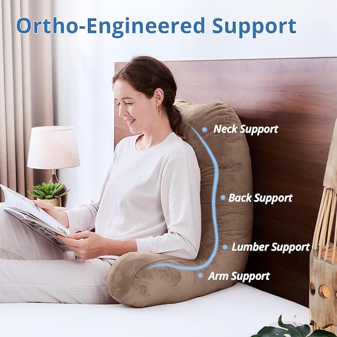 Sasttie Reading Pillow for Bed, Back Pillow for Sitting Up, Light Brown | 25" Backrest Support Cushion for Couch, Sofa, and Floor, Dorm Essentials, OEKO-TEX, Adjustable Down Alternative Fill - Image 5