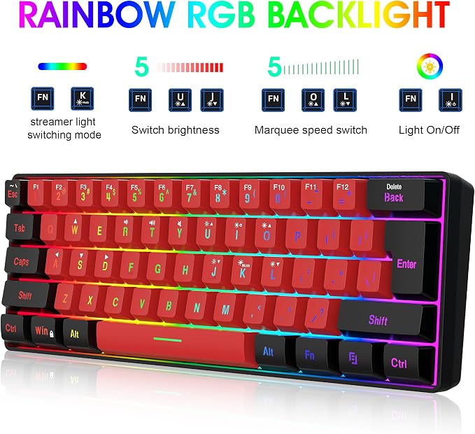 Snpurdiri 2.4G 60% Wireless Gaming Keyboard and Mouse Combo (Black and Red) | Small Wireless Gaming Keyboard and Ergonomic Vertical Feel Small Mouse - Image 5