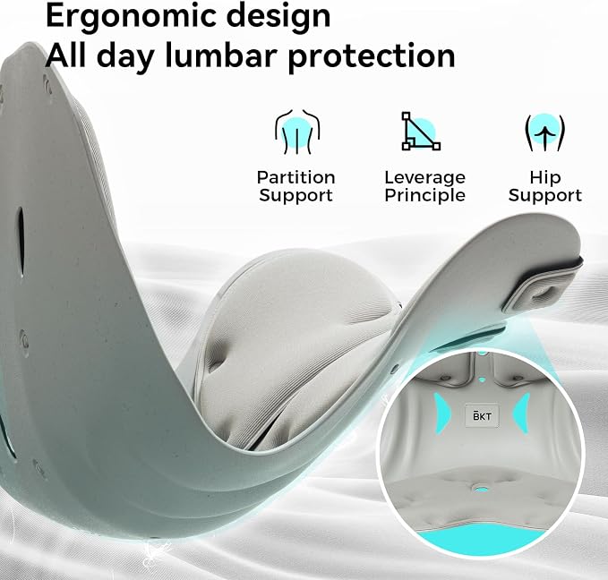 BKT Seat Cushion Chair Ergonomic Office Chair Cushions Lumbar Support for Seat Pillow Ideal for Students Office Workers Nursing Mothers Long Sitting Outdoor Fishing Floor (XL-Silvery Grey) - Image 5