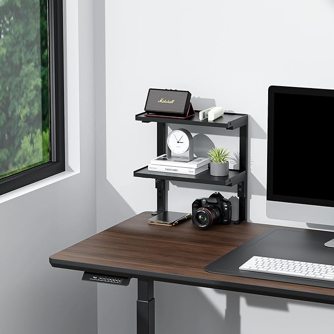 Spacrea 2 Tier Clamp on Desk Shelf | Office Desk Shelves Organizer, Wood Desktop Supplies Storage Rack, Desk Organizers and Accessories (Black) - Image 7