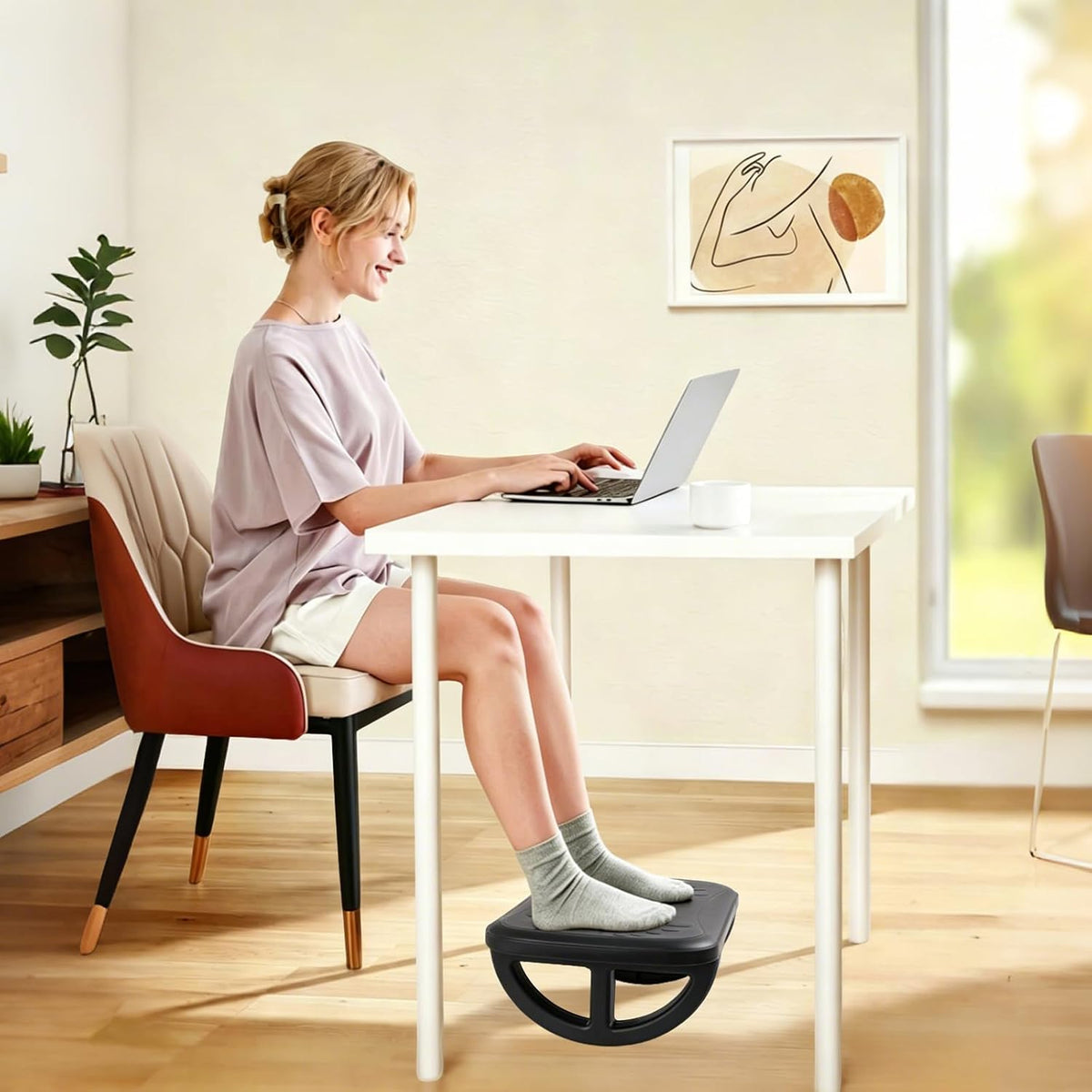 Ergonomic Foot Rest Under Desk, Rocking Footrest with Anti-Slip Function, Sturdy PP Foot Stool with Comfortable Massage Rollers for Home Office & Gaming, Relieve Leg Fatigue (Black) - Image 6