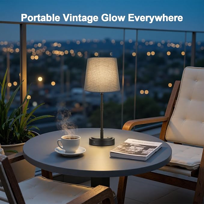 Cordless Table Lamps Set of 2 – Battery Operated Lamp with 7500mAh Rechargeable Battery, Stepless Dimmable Black Lamps with Grey Shade, Wireless Lamps for Dining Room & Nightstand (Bulbs Included) - Image 9