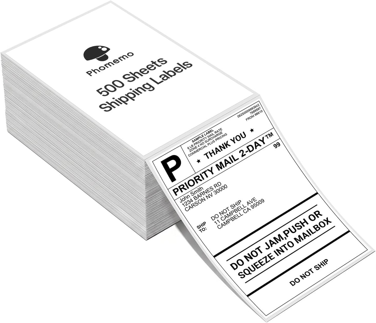 Phomemo Genuine 4X6 FanFold Thermal Shipping Label 500 Labels per Stack by Phomemo