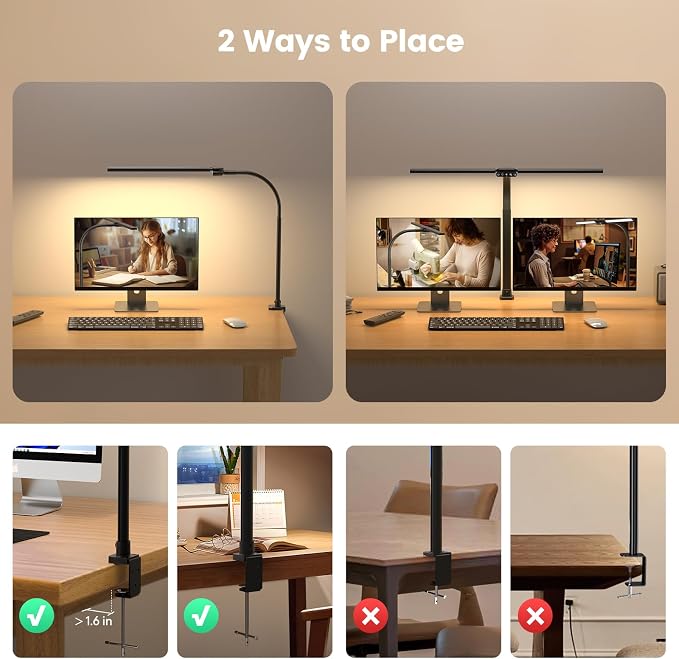 Upgraded LED Desk Lamp for Home Office with RGB, Rotatable Computer Desk Light with Remote, Tall Table Lamp with Clamp for Working, Dimmable Dual Head Task Lighting for Monitor PC, 22W - Image 8