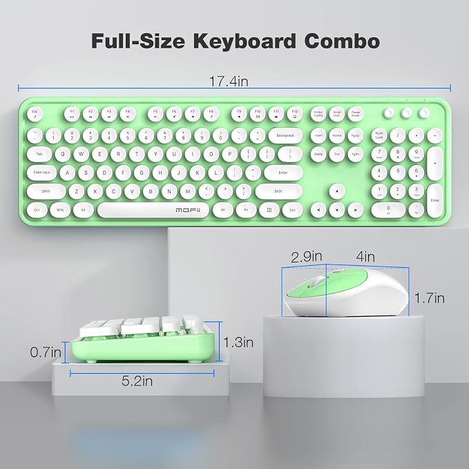 MOFII Wireless Keyboard and Mouse Combo, 2.4GHz Full Size Typewriter Keyboard Round Keys, USB Receiver for Laptop, PC, Desktop, Windows (Green White) - Image 7