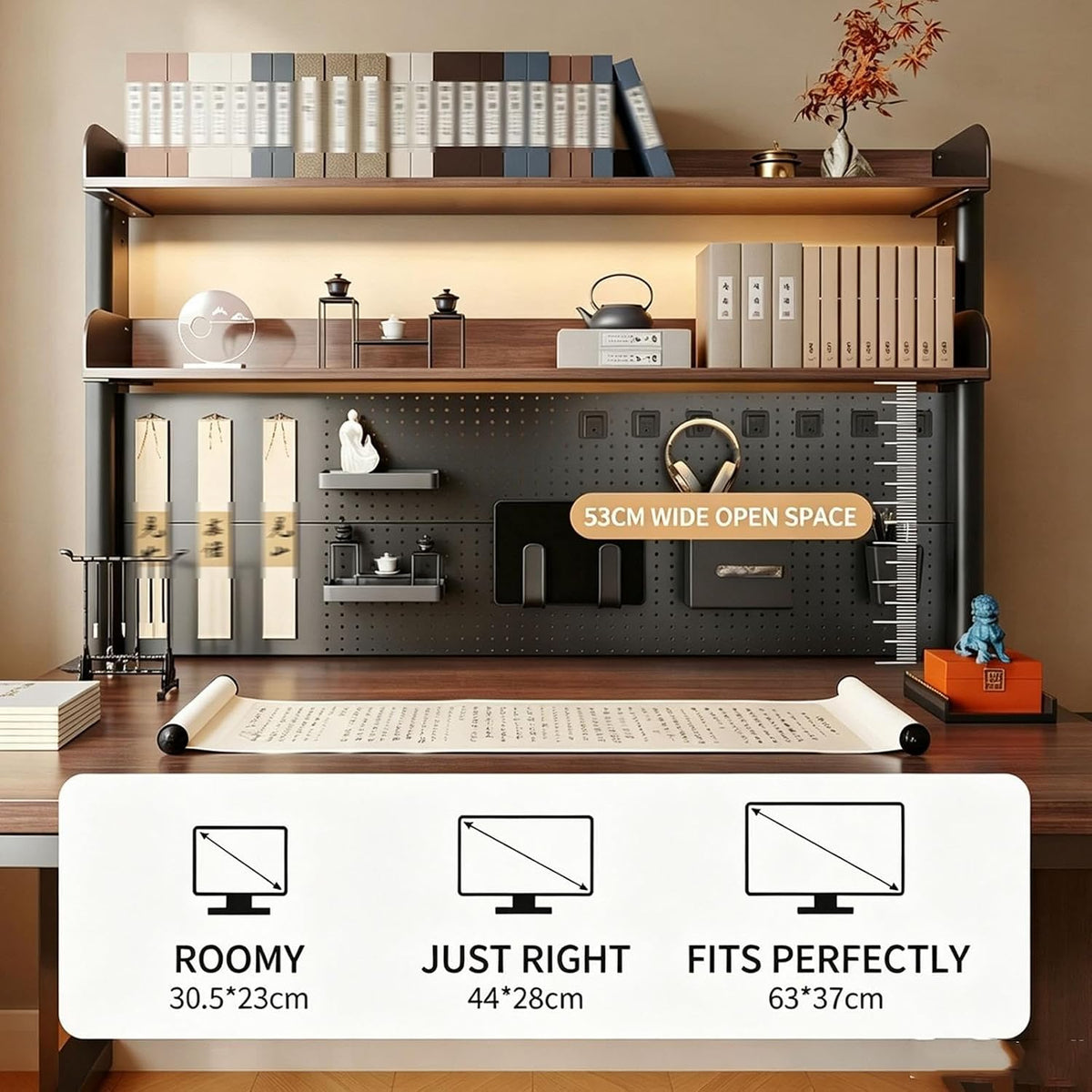 Clamp-On Desk Bookshelf with Large Pegboard, Adjustable Metal Desk Hutch - Image 4