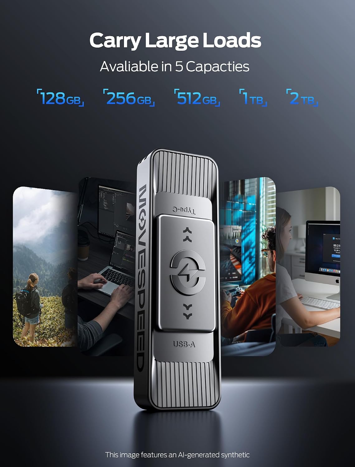MOVE SPEED 2TB Solid State Drives with Dual Ports & Push-Pull Design 560MB/s Read Speed, Type C + USB 3.2 Drive Portable ssd for iPhone 15/16/Android/Mac - Image 5
