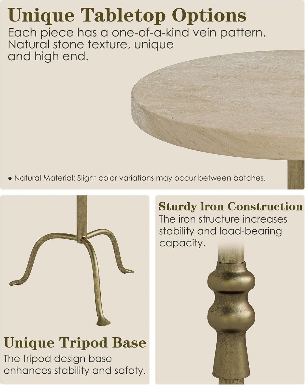 Adjustable Height Round Pedestal Table - 10x10x22-30 Inch, Beige Travertine - Image 7