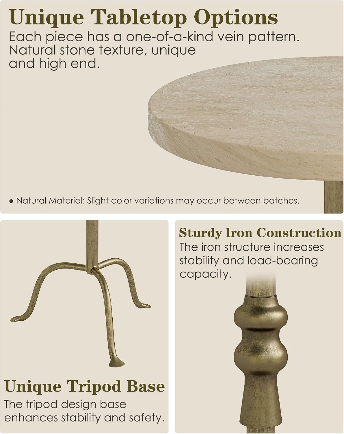 Adjustable Height Round Pedestal Table - 10x10x22-30 Inch, Beige Travertine - Image 7