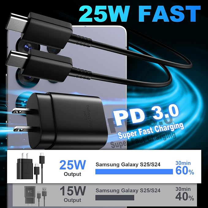 Type C Charger Fast Charging 10FT Cord 25W Samsung Super Fast Charger Android Phone Charger Block for Samsung Galaxy S26/S26+/S26 Ultra/S25/S25 Ultra/S25+/S24/S23/S22/S21/S20/Note 20/Note 10, Black - Image 2