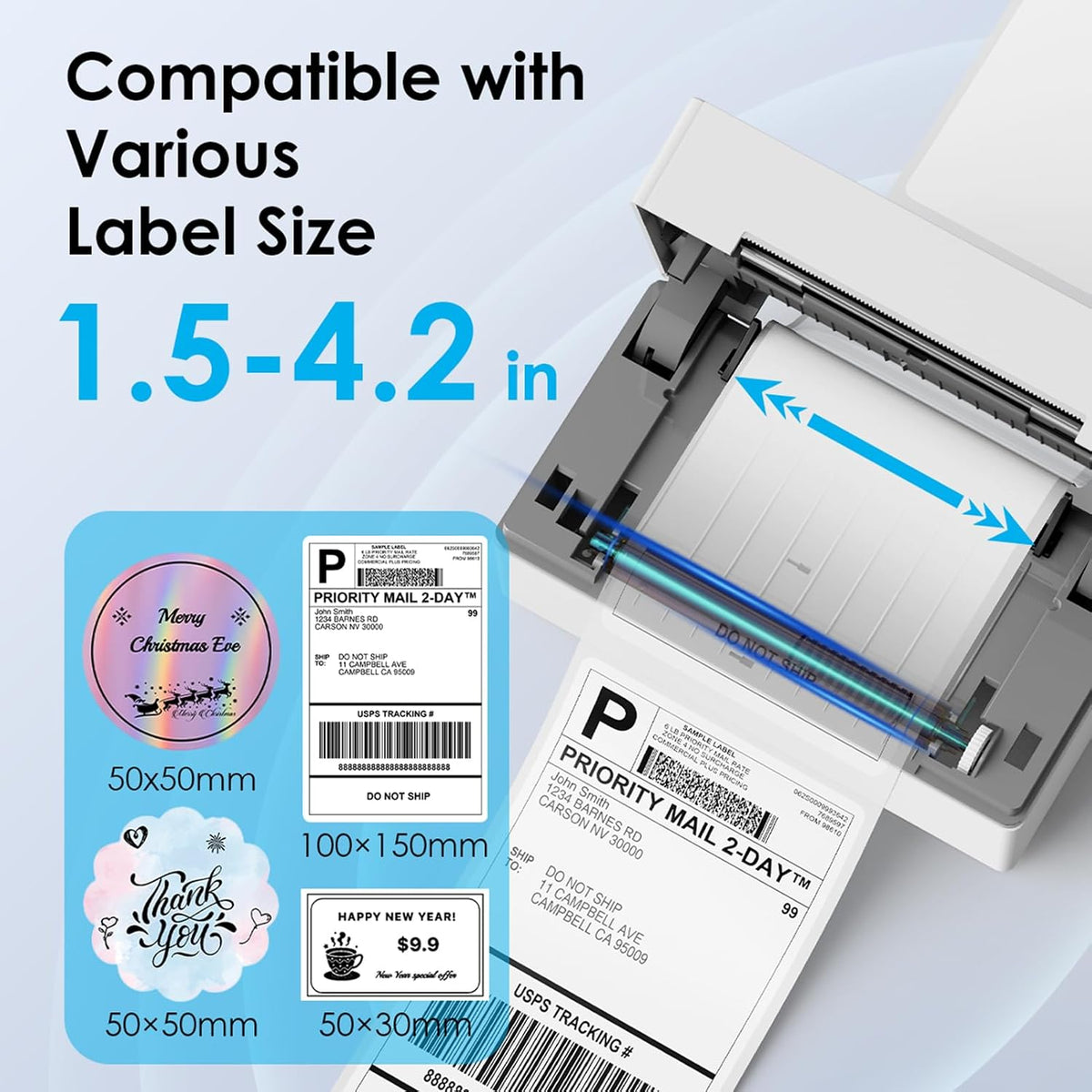 KNAON Bluetooth Thermal Shipping Label Printer, 4x6 Portable Thermal Address Label Printer for Small Business, Compatible with iPhone,Android,Windows,Mac–Works with Etsy Shopify USPS&More, White - Image 2