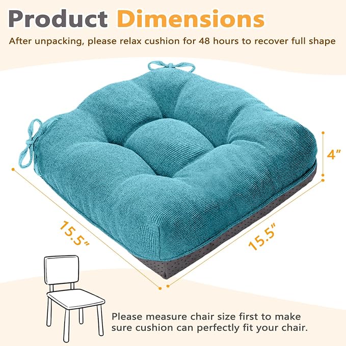 MAGIC ELEPHANT Chair Cushions for Dining Chairs, Memory Foam Kitchen Chair Cushions Set of 4, Non-Slip Thick Dining Room Chair Pads Seat Cushions, 15.5" x 15.5" x 4" (Aqua Blue) - Image 2