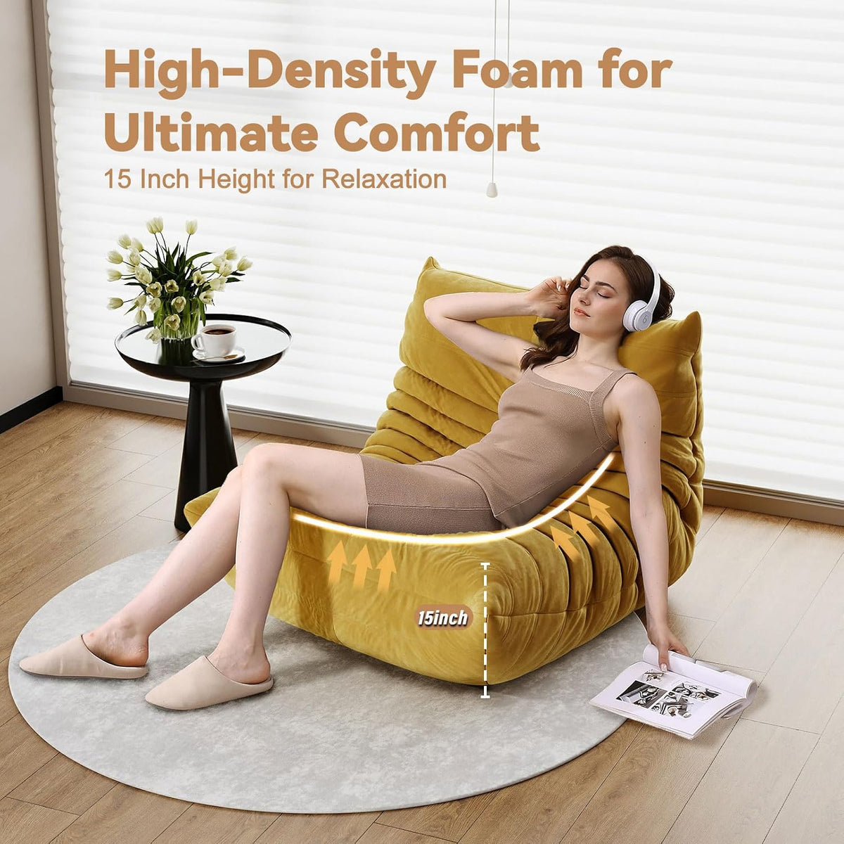 Bean Bag Chair for Adults, Memory Foam Bean Bag Sofa with Waterproof Fabric - Image 5