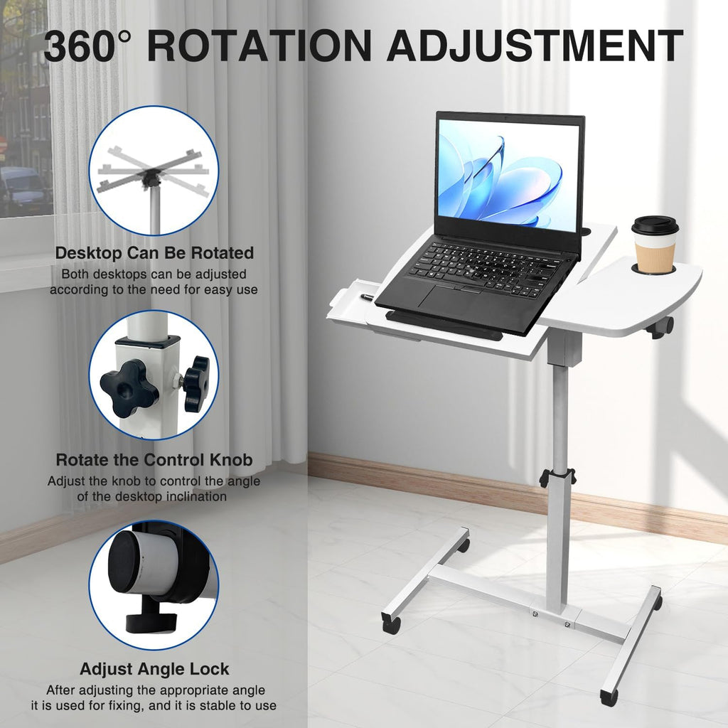 Medical Adjustable Overbed Bedside Table with Wheels & Cup Holder - Image 5