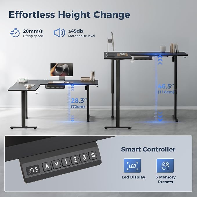 Klicelor L Shaped Standing Desk 75 x 61 Inch,Electric Height Adjustable Corner Desk with Cable Management & Power Outlets, Ergonomic Sit Stand Up Computer Table for Home Office,Black - Image 8