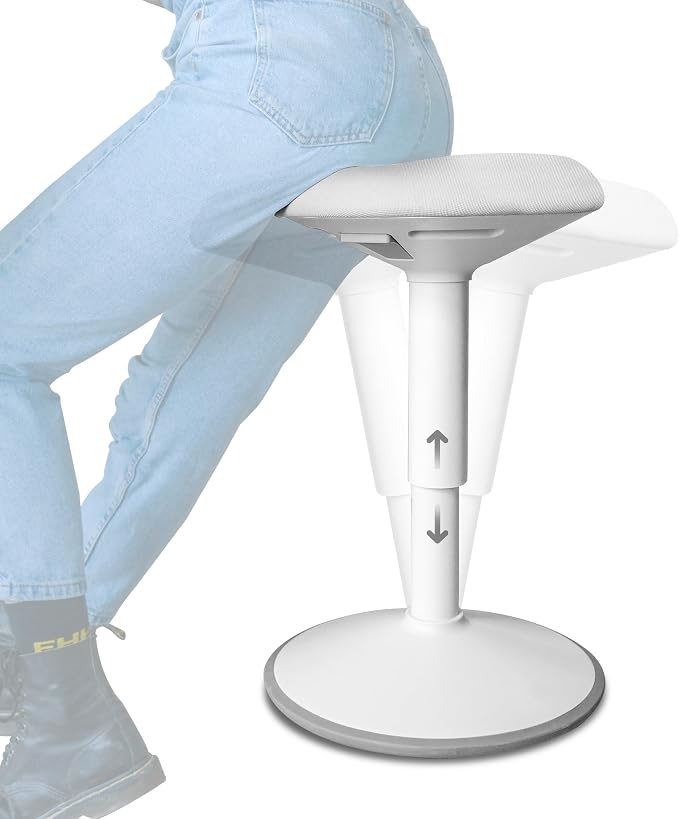 Standing Desk Stool Chair, Height Adjustable 16-24 inch for Office and Classroom, Swivel Base, Anti-Slip Bottom Ergonomic Wobble Stool with Rocking Motion, White by Backerz