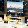 YGYQZ Adjustable Monitor Stand Riser, 7.67"×15.74" Dual Monitor Desk Stand | Adjustable Monitor Riser, Expandable Desk Organizer, 2-Tier Storage, Acrylic Legs, Ergonomic Workspace, Wood Wavy by YGYQZ