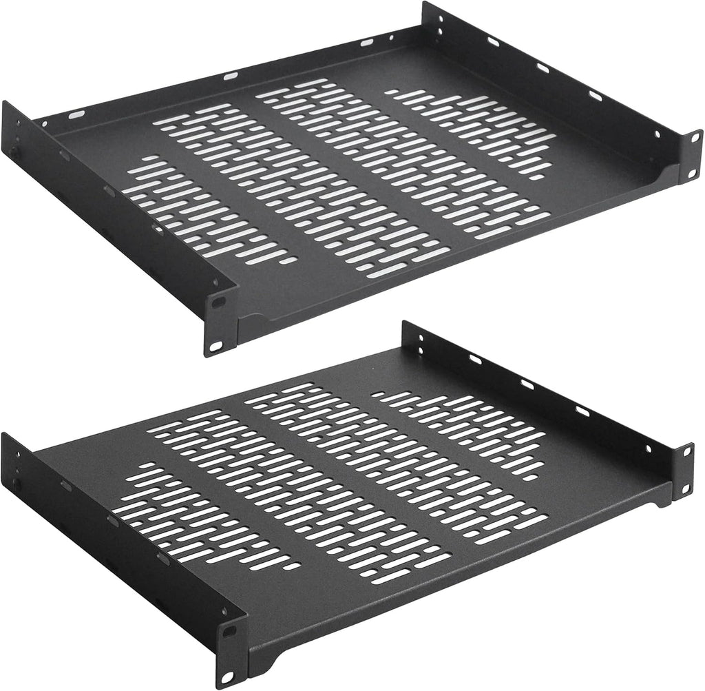 2 PCS 12” Rack Shelves for 19 inches Network Rack & Cabinets, 1U Rack Mount Shelf Vented Cantilever Tray, for Server, IT & Sound Equipment by RIVECO