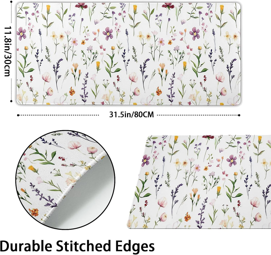 Spring Summer Wildflower Desk Pad Mouse Pad XXL 35.4”x15.7” Large Extended Gaming Mouse Pad with Stitched Edges Non-Slip Rubber Base Mousepad Floral Desk Accessories for Home Laptop Office Work Game - Image 3