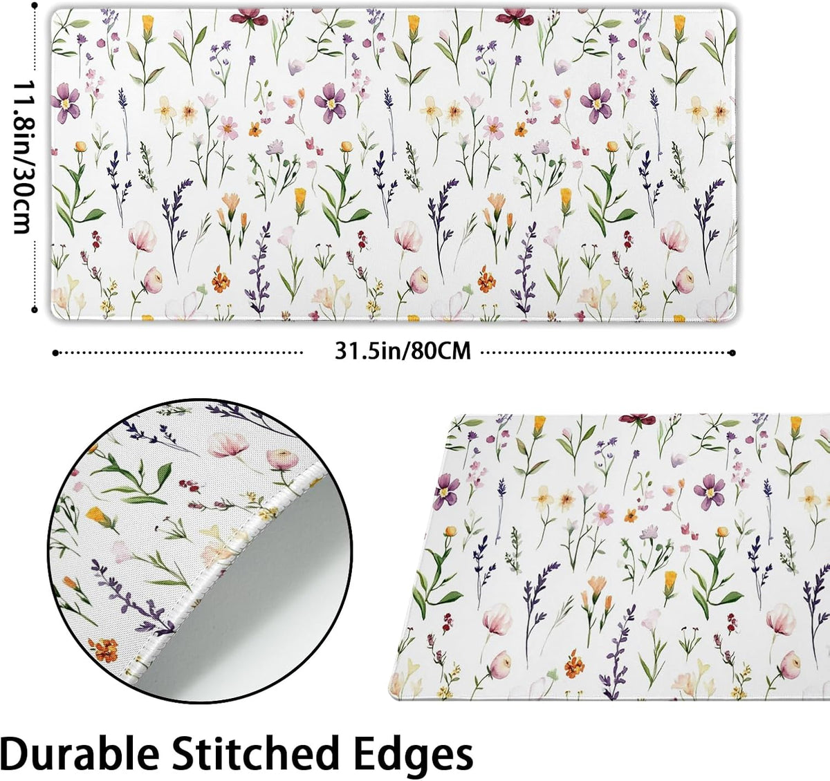 Spring Summer Wildflower Desk Pad Mouse Pad XXL 35.4”x15.7” Large Extended Gaming Mouse Pad with Stitched Edges Non-Slip Rubber Base Mousepad Floral Desk Accessories for Home Laptop Office Work Game - Image 3