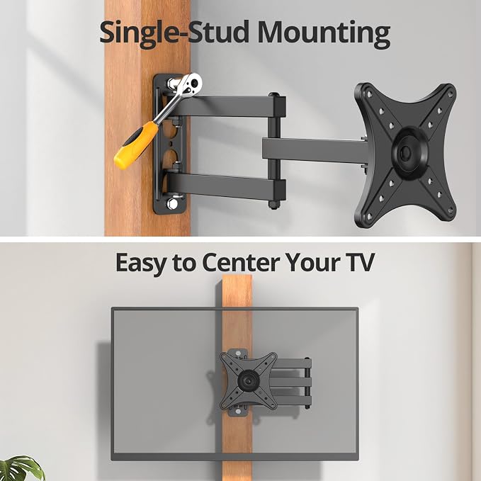 Full Motion TV Monitor Wall Mount Bracket for Most 13-32 Inch LED LCD Flat Curved Screen, Max VESA 100x100mm up to 33lbs, 360° Rotation Swivel Tilt Extension，Adjustable Articulating Arms - Image 8