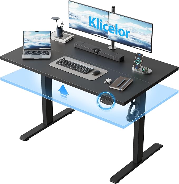 Klicelor 48 Inch Electric Standing Desk, Height Adjustable Office Desk, Sit Stand Up Computer Desk with Memory Preset, Two-Piece Desktop, Black by Unknown