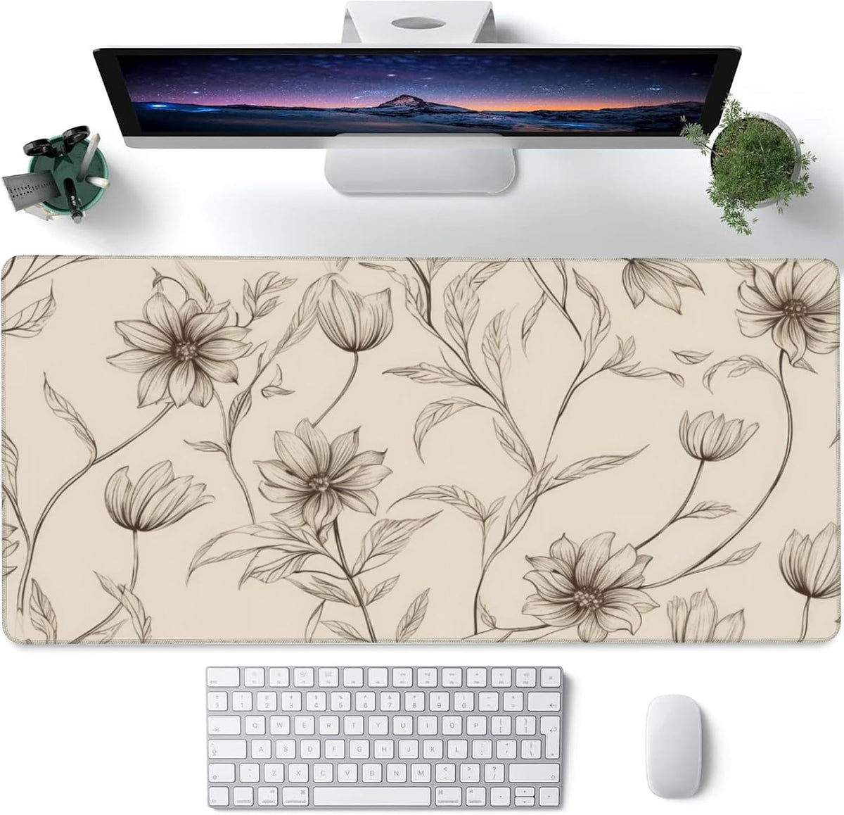 XXL Mouse Pad,Minimalist Flowers Large Gaming Mouse Pad,Abstract line Floral Desk Mat for Desktop,Extended Big Computer Keyboard Desk Pad with Non-Slip Base and Stitched Edges 35.4"x15.7" by Gnhkmw