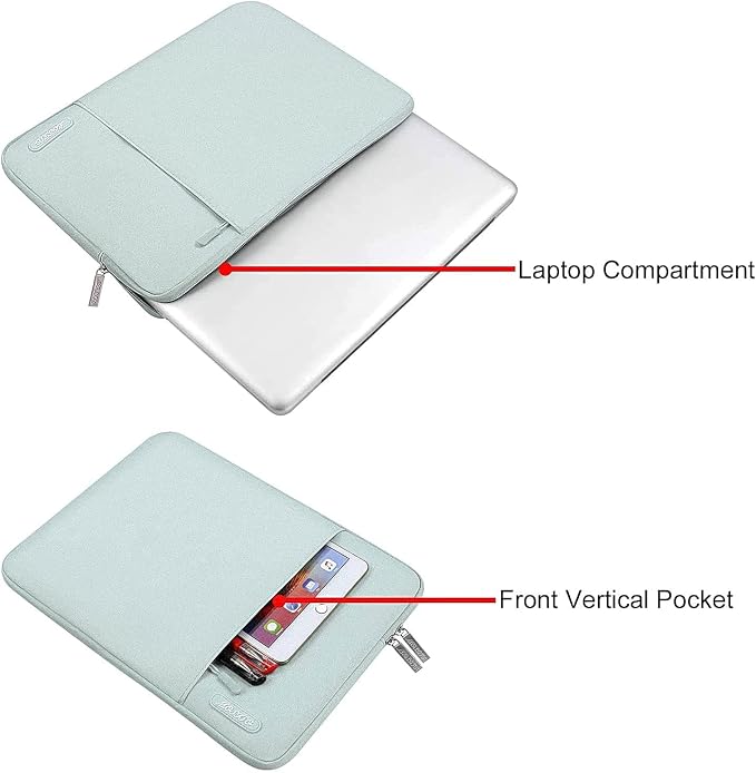 MOSISO Laptop Case 12.3 inch, 11-11.6 inch Laptop Sleeve Bag with Pocket | Compatible with MacBook Air 11.6, Acer HP Dell Lenovo Samsung, Surface Pro, Polyester Vertical Computer Bag, Mint Green - Image 4