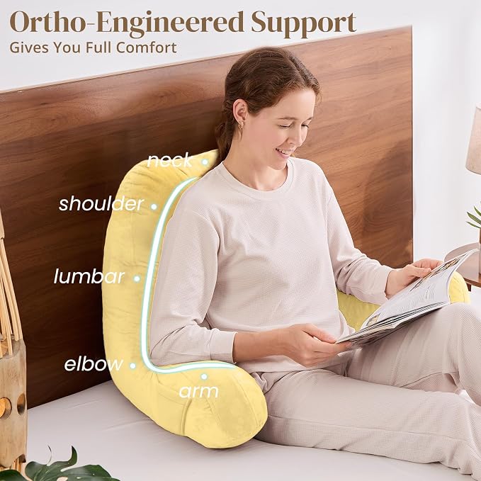 Sasttie Reading Pillow for Bed, Back Pillow for Sitting Up, Light Yellow | 23" Backrest Support Cushion for Couch, Sofa, and Floor, Dorm Essentials, OEKO-TEX, Adjustable Down Alternative Fill - Image 4