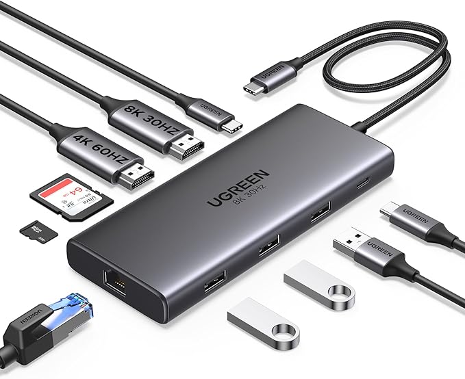 UGREEN USB C Docking Station Dual Monitor, 10-in-1 Laptop Dock with 2 HDMI | 2x HDMI, Single 8K, 100W PD, 1Gbps Ethernet, 4x 5Gbps USB-A/C Data, SD/TF, Revodok Pro Aluminum USB-C Dock for Dell/HP/Lenovo by Unknown