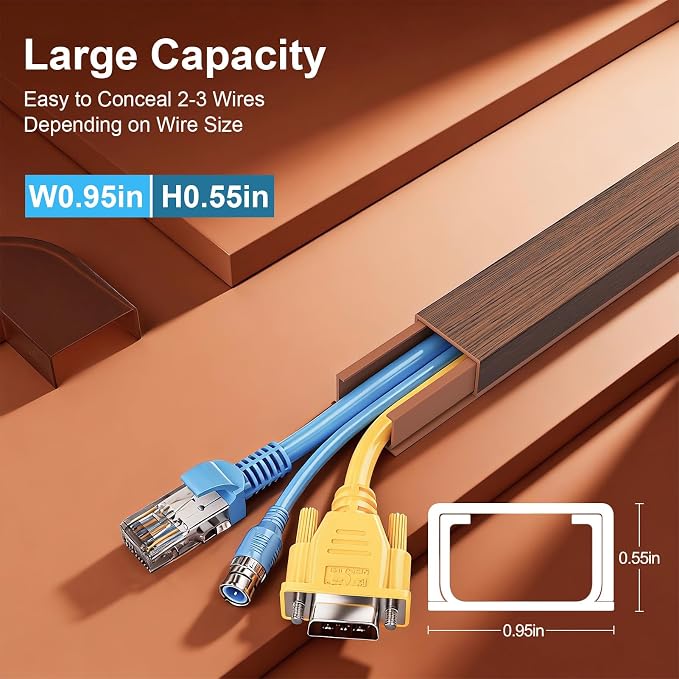 Yecaye Cord Covers for Wires on Wall, 113in, W0.95in H0.55in, Cherry | TV Cord Hider, Medium Cord Organizer for 2-3 Wires, Cable Management Kit, Easy Install - Image 4