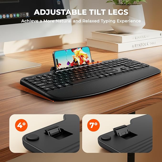 MEETION Bluetooth Wireless Keyboard Mouse Combo with Tablet Holder | Slim ergonomic keyboard with quiet scissor keys, 4 DPI wireless mouse, works with Windows, Mac, PC, laptop, phone and tablet - Image 5