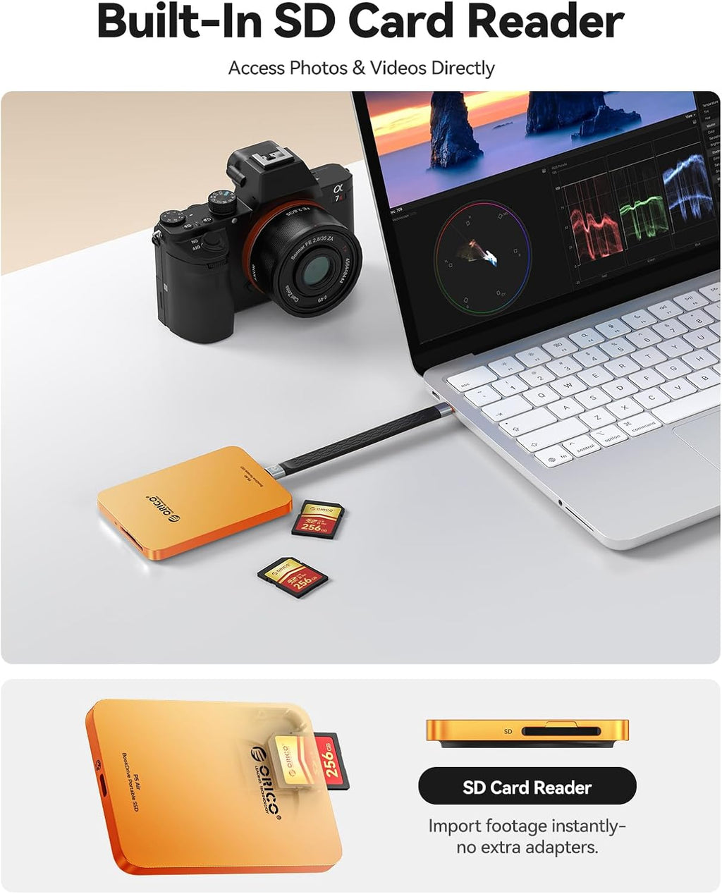 ORICO BookDrive 512GB Magnetic External SSD with SD Card Reader P5Air - Image 3