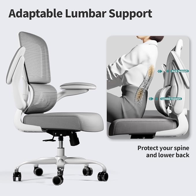 TRALT Office Chair - Ergonomic Desk Chair with Adjustable Lumbar Support, Mesh Computer Chair, Executive Chair for Home Office Comfortable Lumbar Support (1, White) - Image 7