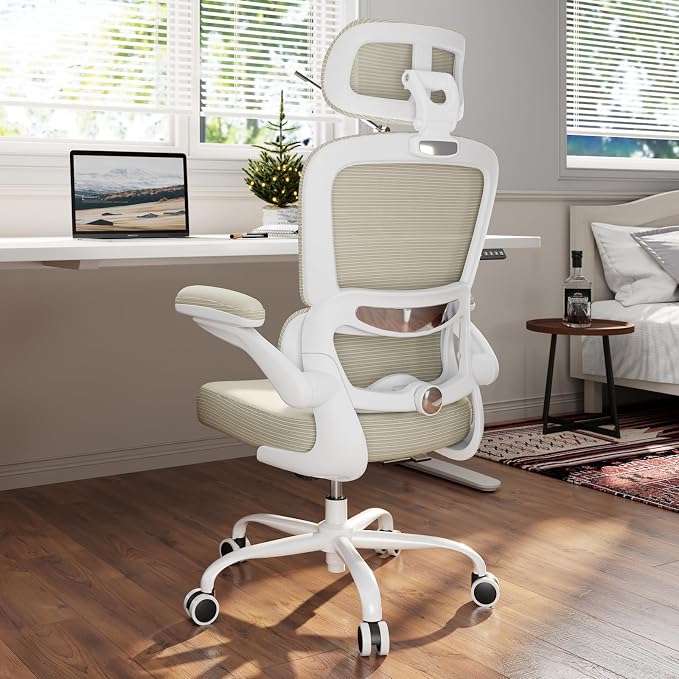 TRALT Ergonomic Office Chair Desk Chair with Adjustable Lumbar Support | Home Office Desk Chairs with Flip-up Armrests & 3D Headrest - Mesh Gaming Chairs for Adults, 330lbs, PU Leather (Beige, 1) - Image 9