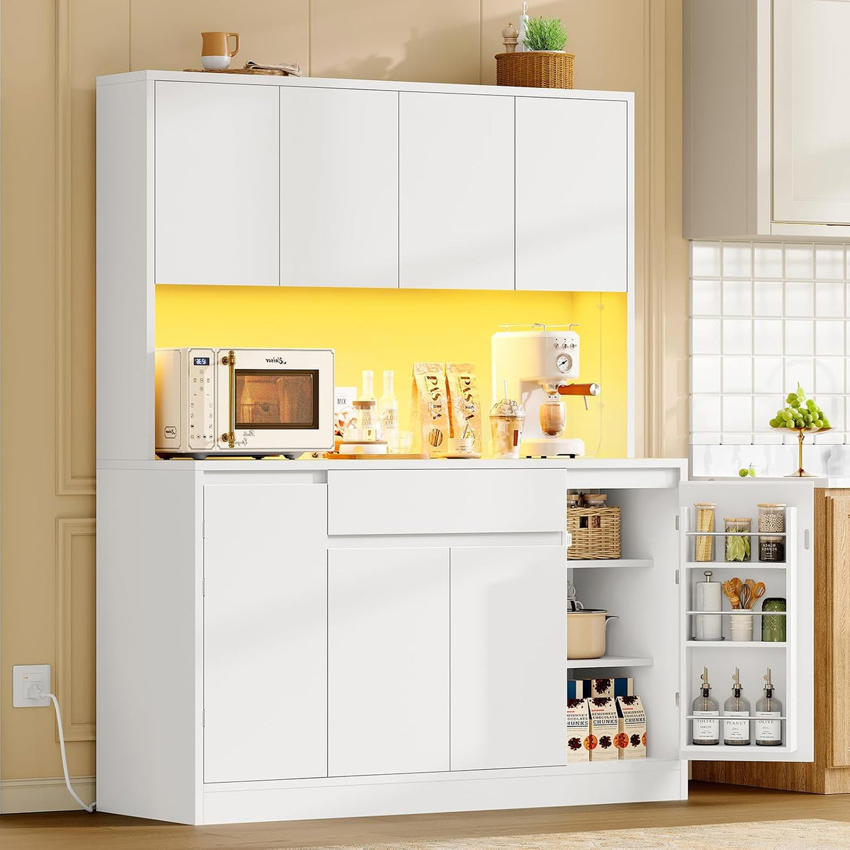 Pantry Cabinet with Charging Station, Kitchen Pantry Cabinet - Image 2