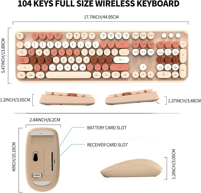 Keyboard and Mouse Sets Wireless,Reliable 2.4 GHz Connectivity for PC,Laptop,Smart TV and More (Milk Tea Color) - Image 2