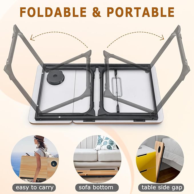 Adjustable Laptop Desk for Bed,Bed Table for Laptops,Laptop Stand for Beds,Lap Desk Foldable Bed Desk for Laptops and Writing,Portable Beds Tray Table with Cup Holder - Image 6