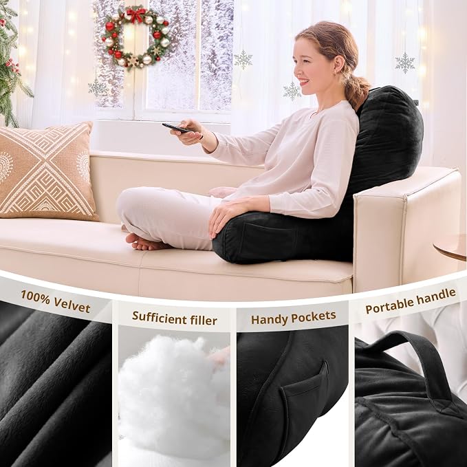 Sasttie Reading Pillow for Bed, Back Pillow for Sitting Up, Black | 23" Backrest Support Cushion for Couch, Sofa, and Floor, Dorm Essentials, OEKO-TEX, Adjustable Down Alternative Fill - Image 5
