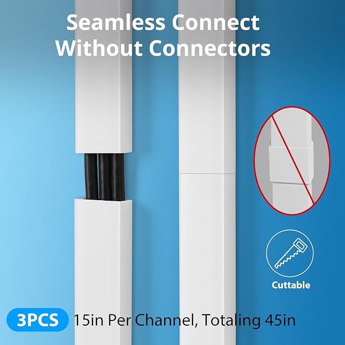 ZhiYo 45" Cord Covers for Wires on Wall, White Cord Hider, 1.2" W x 0.7" H | Fits 3-4 Cords, Premium Paintable Raceway for Wall-Mounted TV, Self-Adhesive Wire Hider for Extension Cords & Ethernet Cables - Image 3
