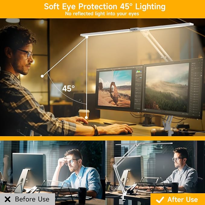 Led Desk Lamp for Home Office - 2400LM Ultra Bright Desk Light -Eye Caring Desk Lamp with Clamp - Adjustable Office Lamp with Remote Control- Easy Installation - 24W White - Image 4