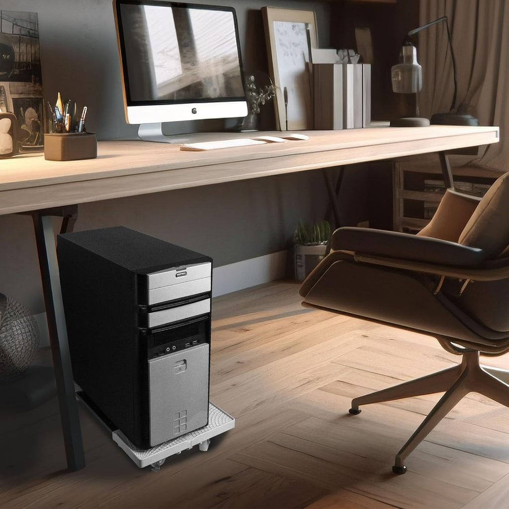 White Mobile CPU Stand, Adjustable PC Tower Stand - Image 7