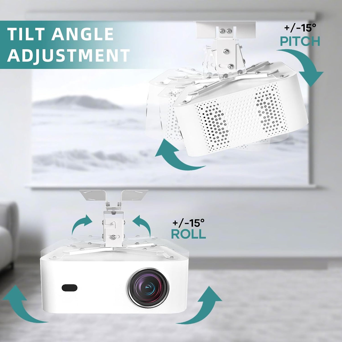Wall/Ceiling Projector Mount with Extension Pole, Universal 3-in-1 Bracket - Image 2