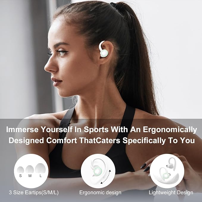 Wireless Earbuds, Bluetooth 5.4 Headphones Sport Over Ear Buds With ENC Mic | ENC Noise Cancelling Mic, 48H, Wireless Earphone With Earhooks, Stereo Deep Bass, IP7 Waterproof Headset for Workout, White - Image 5